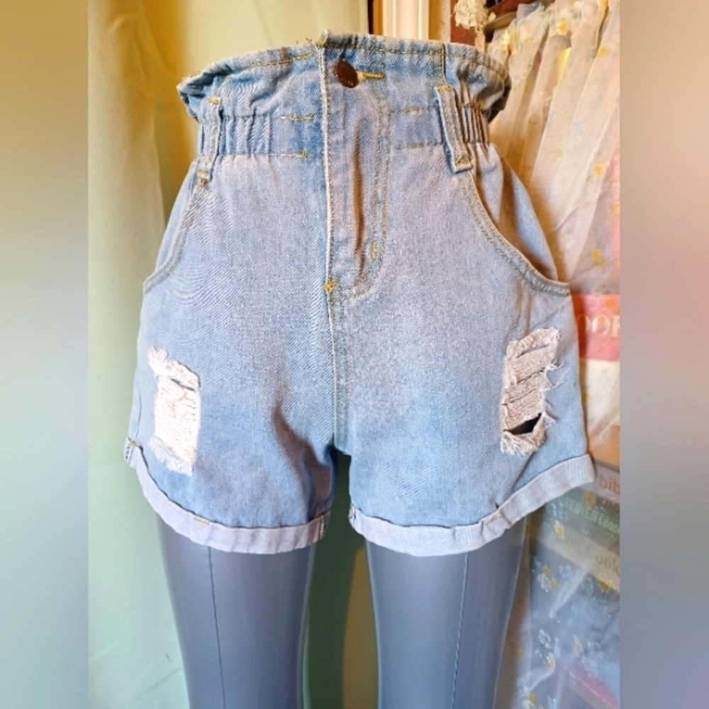 Wear Jeans Paperbag Distressed Denim Shorts